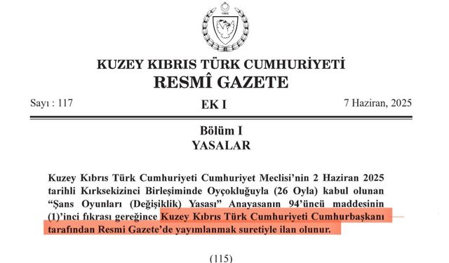 Cumhurbaşkanı Ersin Tatar Kumar yasasını onayladı